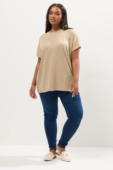 Yours Curve Natural Brown Ribbed Swing T-Shirt