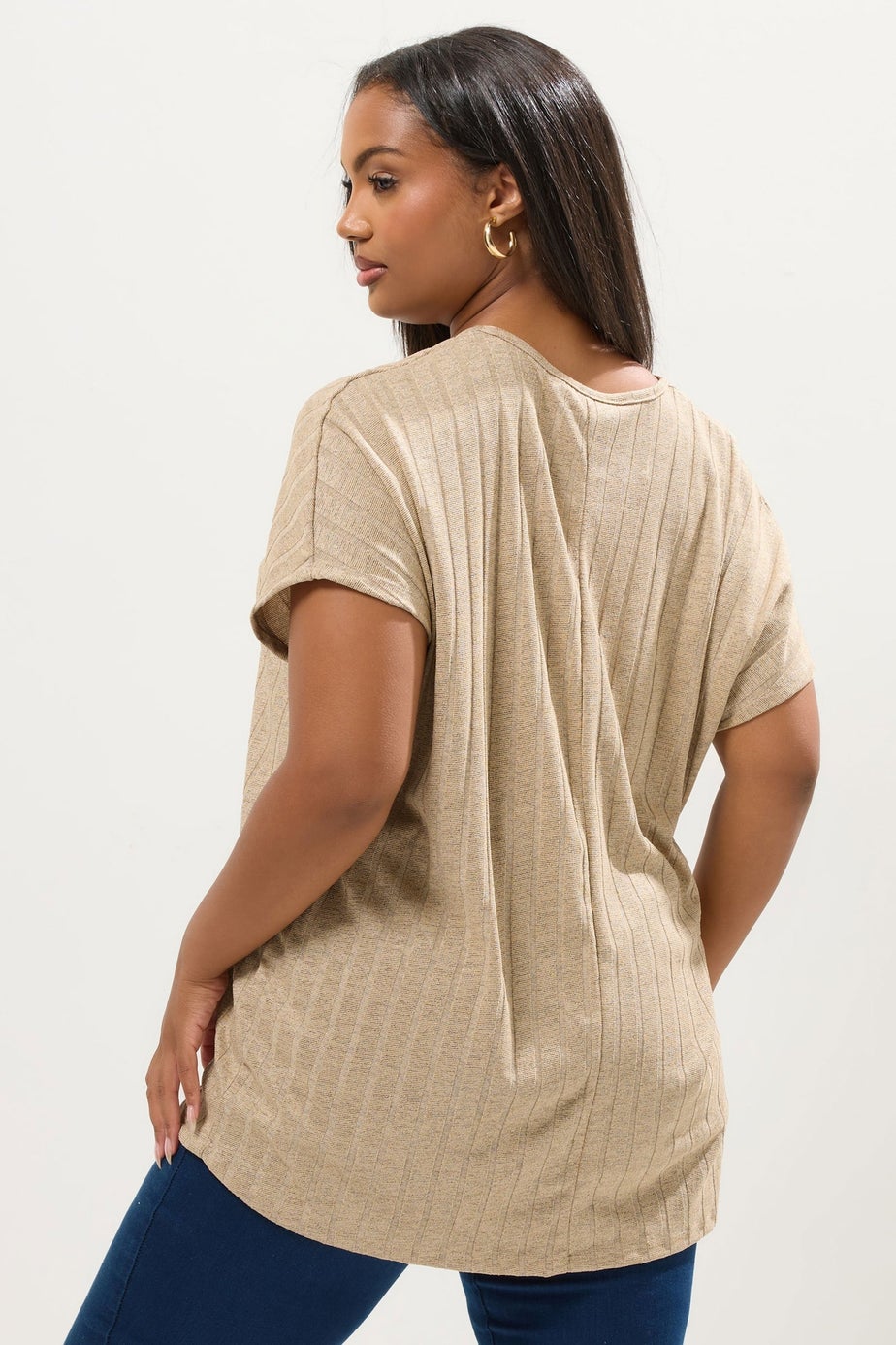 Yours Curve Natural Brown Ribbed Swing T-Shirt