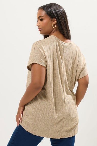 Yours Curve Natural Brown Ribbed Swing T-Shirt