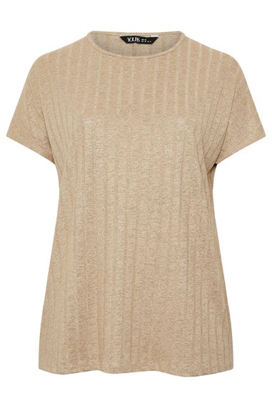 Yours Curve Natural Brown Ribbed Swing T-Shirt