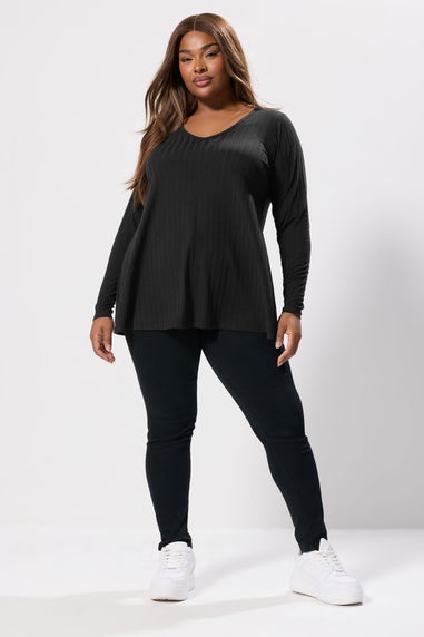 Yours Curve Black Ribbed Swing T-Shirt