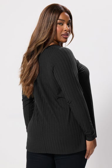 Yours Curve Black Ribbed Swing T-Shirt