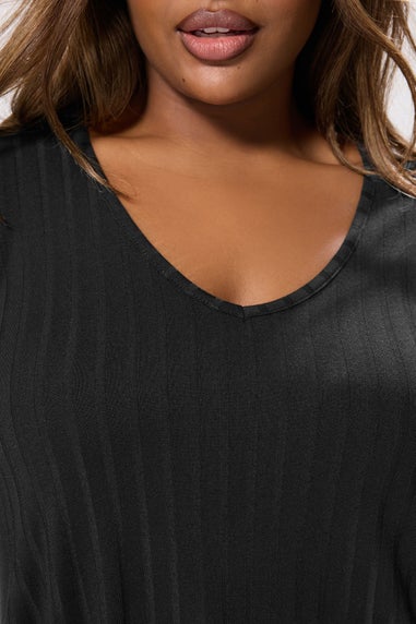 Yours Curve Black Ribbed Swing T-Shirt
