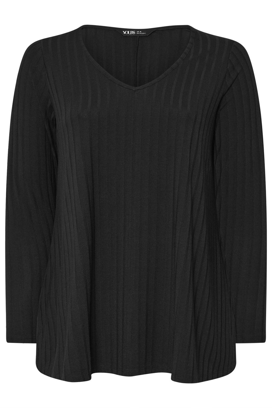 Yours Curve Black Ribbed Swing T-Shirt