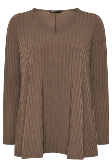 Yours Curve Mocha Brown Ribbed Swing T-Shirt