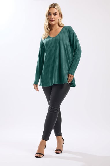 Yours Curve Teal Blue Ribbed Swing T-Shirt