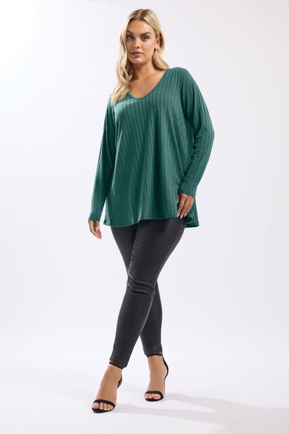 Yours Curve Teal Blue Ribbed Swing T-Shirt