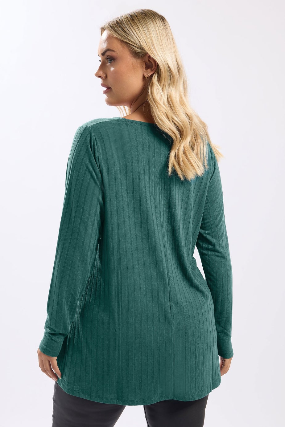 Yours Curve Teal Blue Ribbed Swing T-Shirt