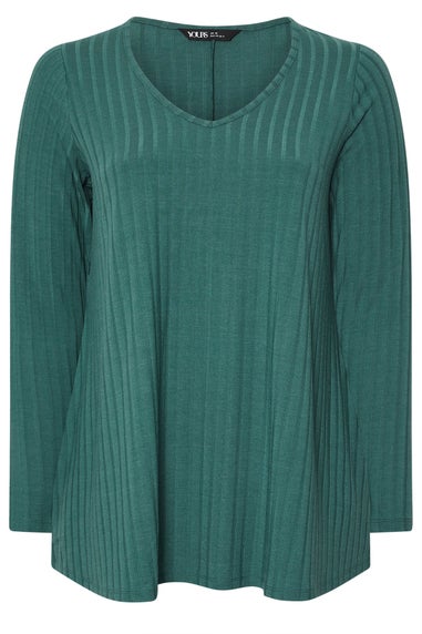 Yours Curve Teal Blue Ribbed Swing T-Shirt