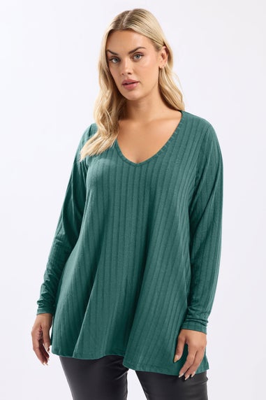 Yours Curve Teal Blue Ribbed Swing T-Shirt