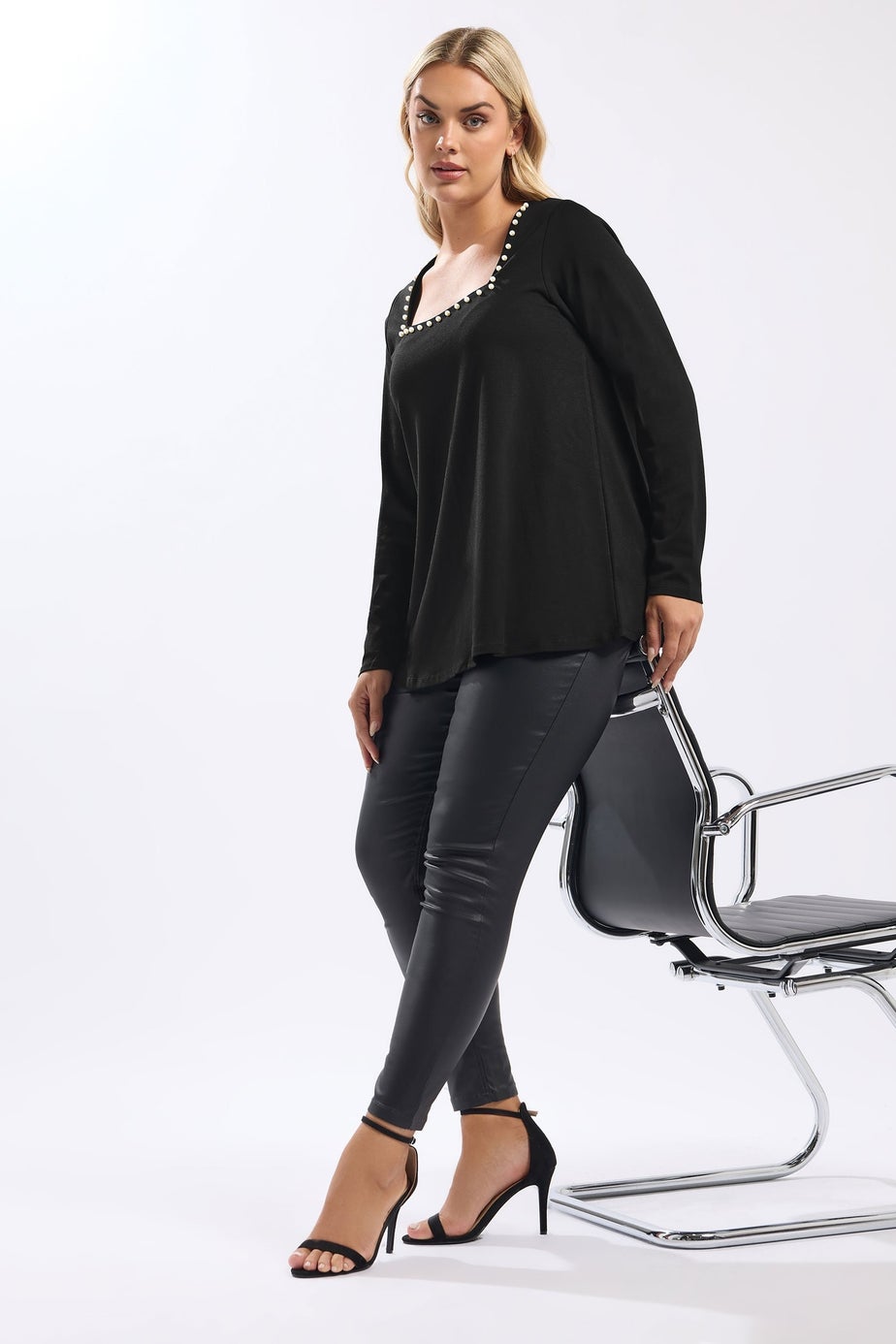Yours Curve Black Pearl Square Neck Swing Top
