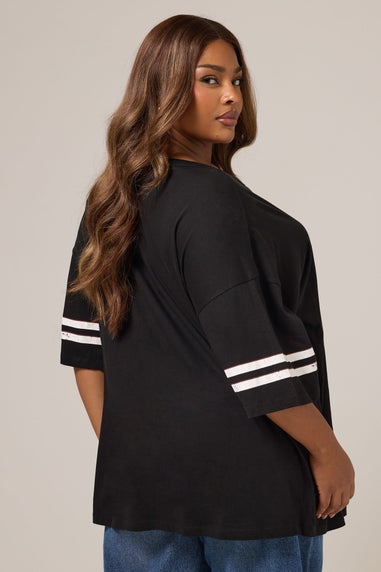 Yours Curve Black 'Milano 95' Varsity Oversized T-Shirt