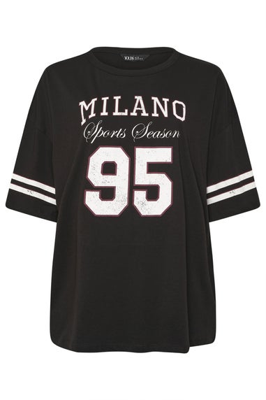 Yours Curve Black 'Milano 95' Varsity Oversized T-Shirt