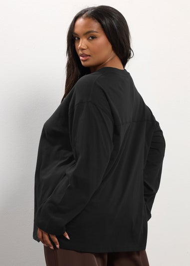 Yours Curve Black Seam Detail Skater Top