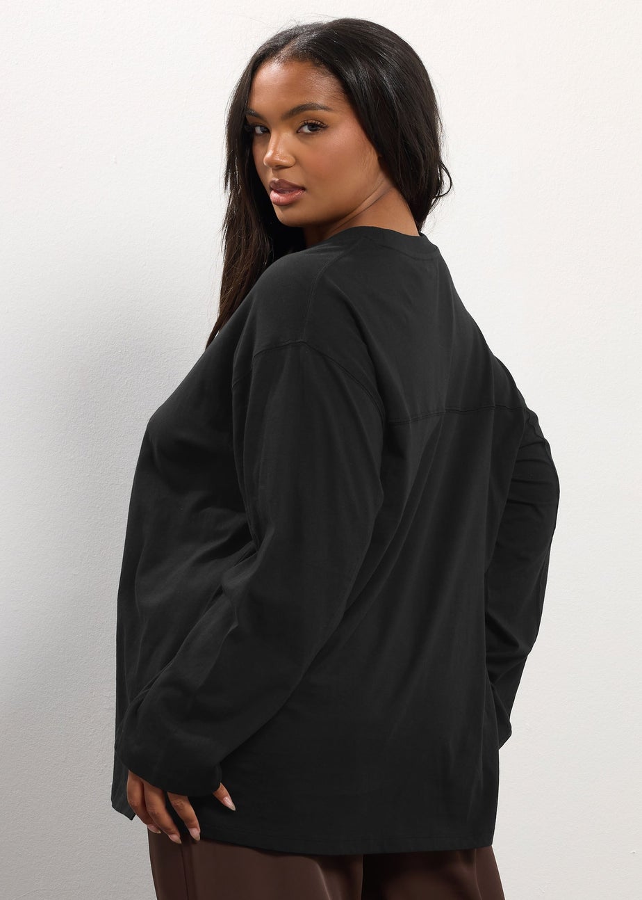 Yours Curve Black Seam Detail Skater Top