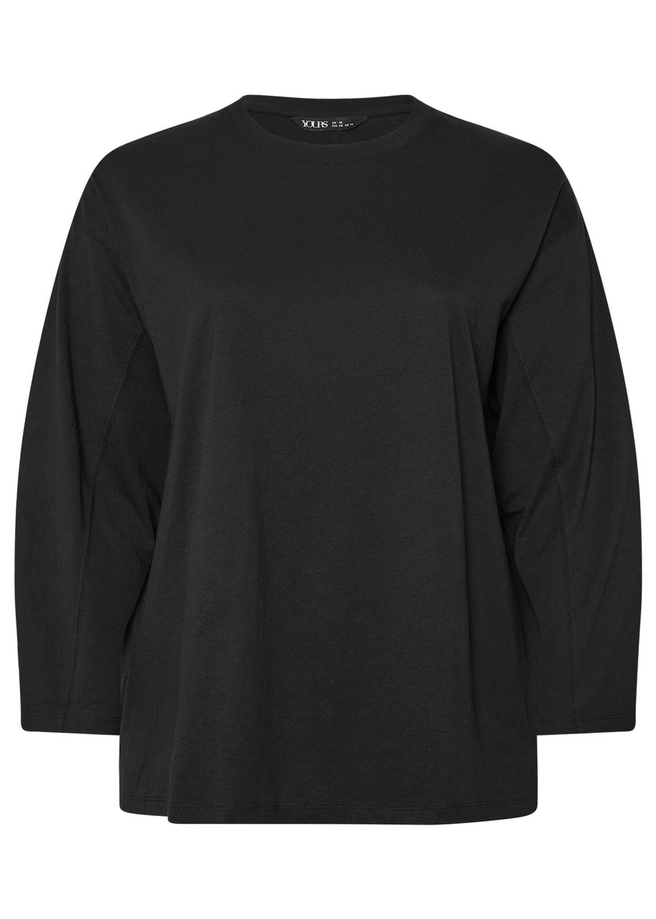 Yours Curve Black Seam Detail Skater Top