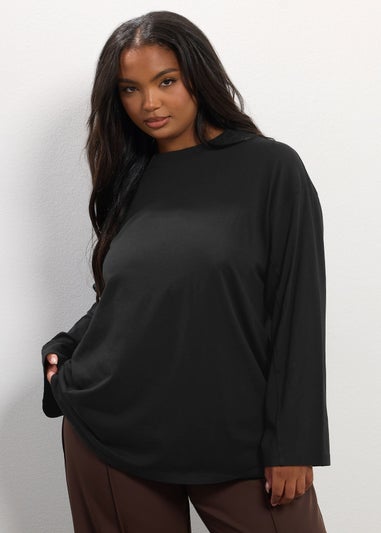 Yours Curve Black Seam Detail Skater Top