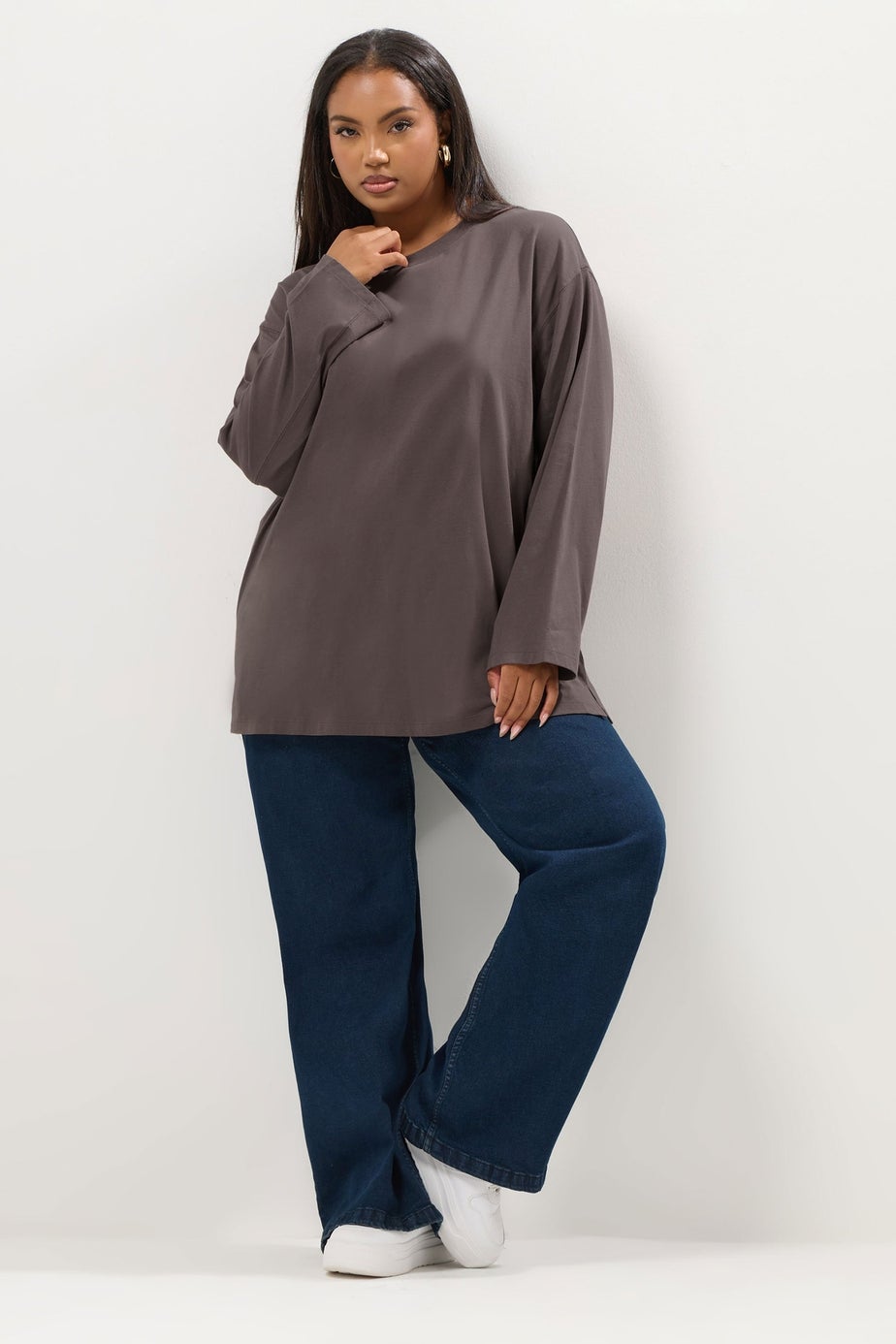 Yours Curve Mocha Brown Seam Detail Skater Top