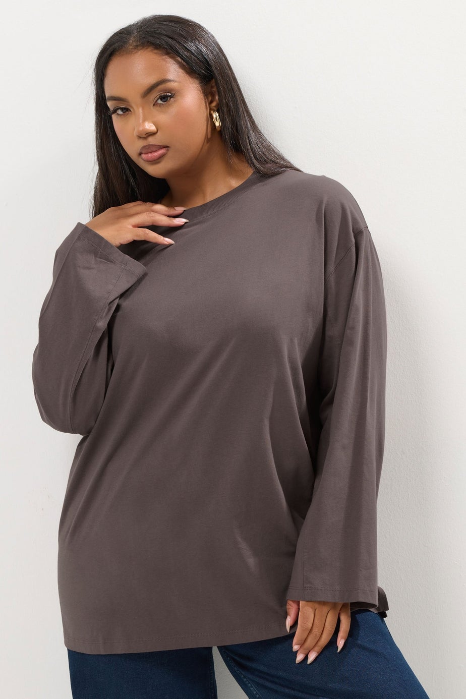 Yours Curve Mocha Brown Seam Detail Skater Top