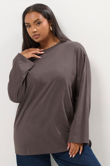 Yours Curve Mocha Brown Seam Detail Skater Top