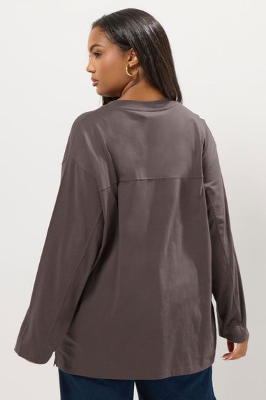 Yours Curve Mocha Brown Seam Detail Skater Top