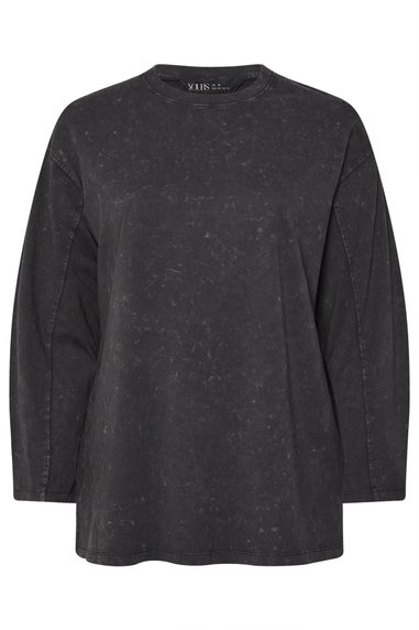 YOURS Curve Grey Acid Wash Seam Skater Detail Top