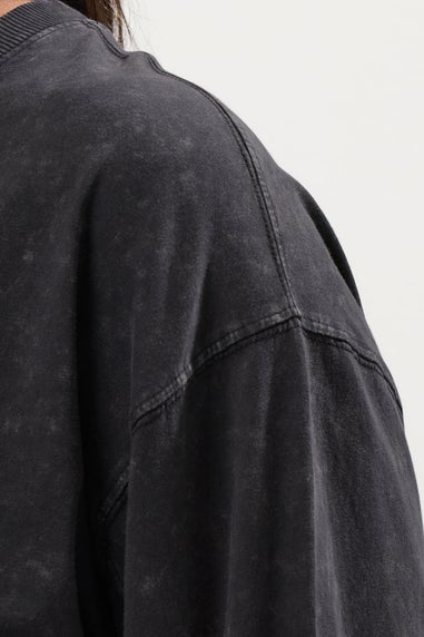 YOURS Curve Grey Acid Wash Seam Skater Detail Top