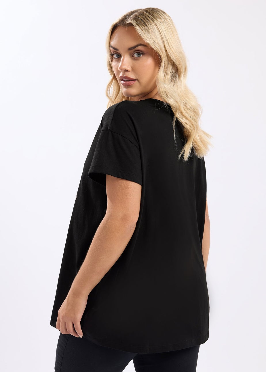 Yours Curve Black 'Howdy Holidays' Sequin Embellished T-Shirt