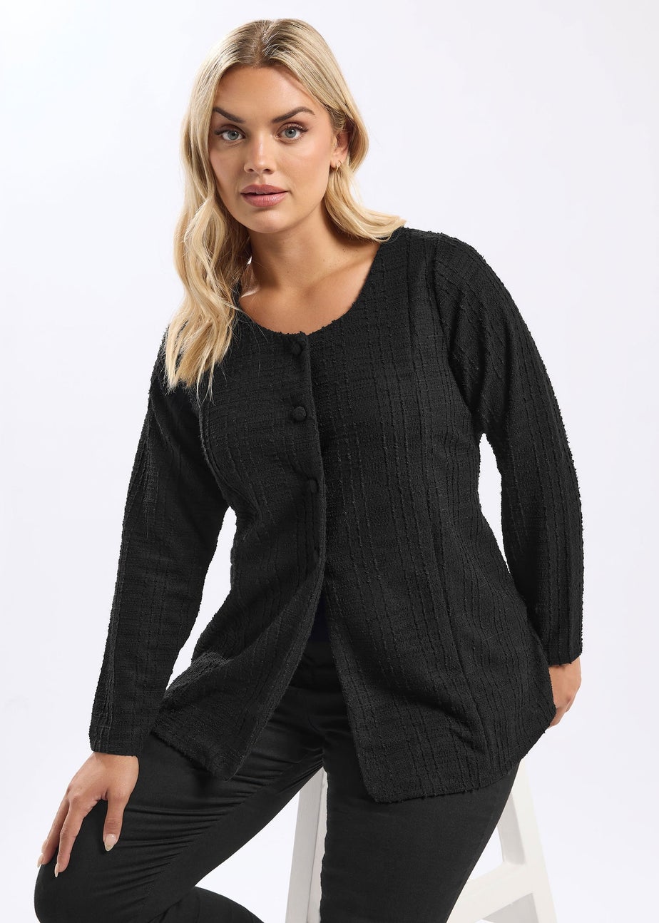 Yours Curve Black Boucle Button Through Top