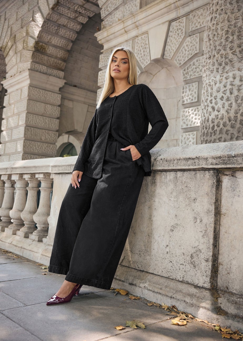 Yours Curve Black Boucle Button Through Top