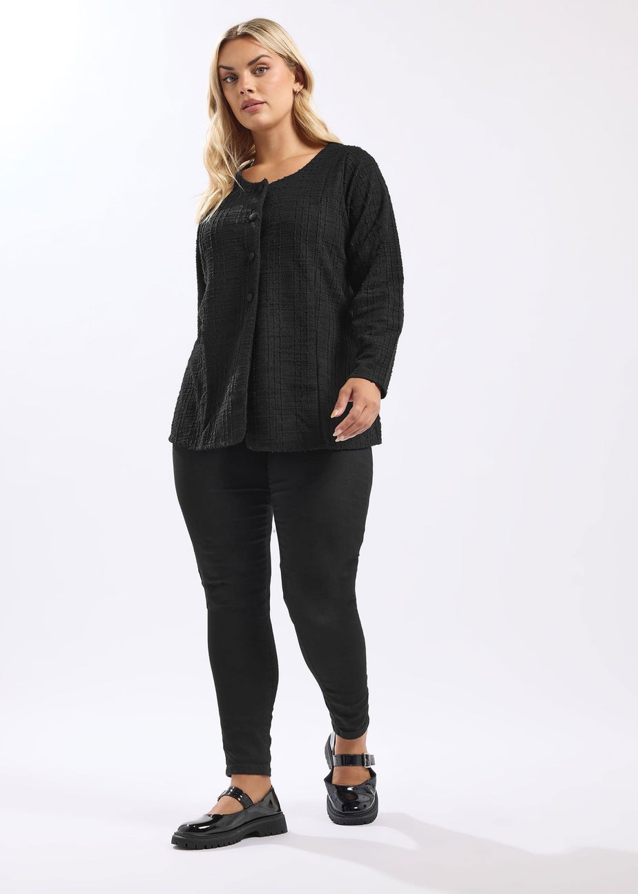 Yours Curve Black Boucle Button Through Top