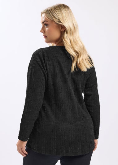 Yours Curve Black Boucle Button Through Top