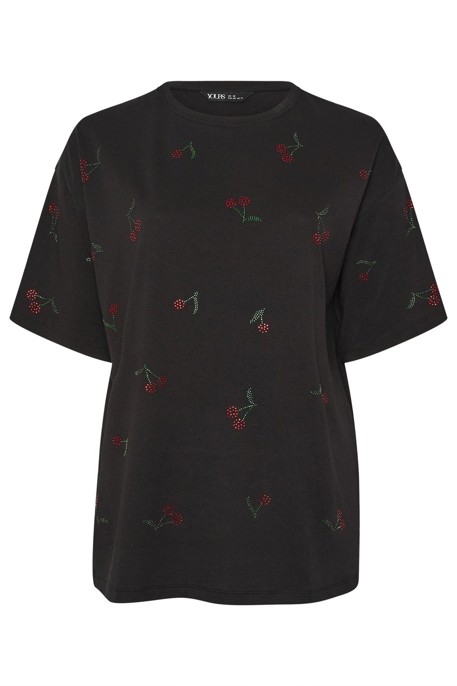 Yours Curve Black Embellished Cherry Oversized T-Shirt