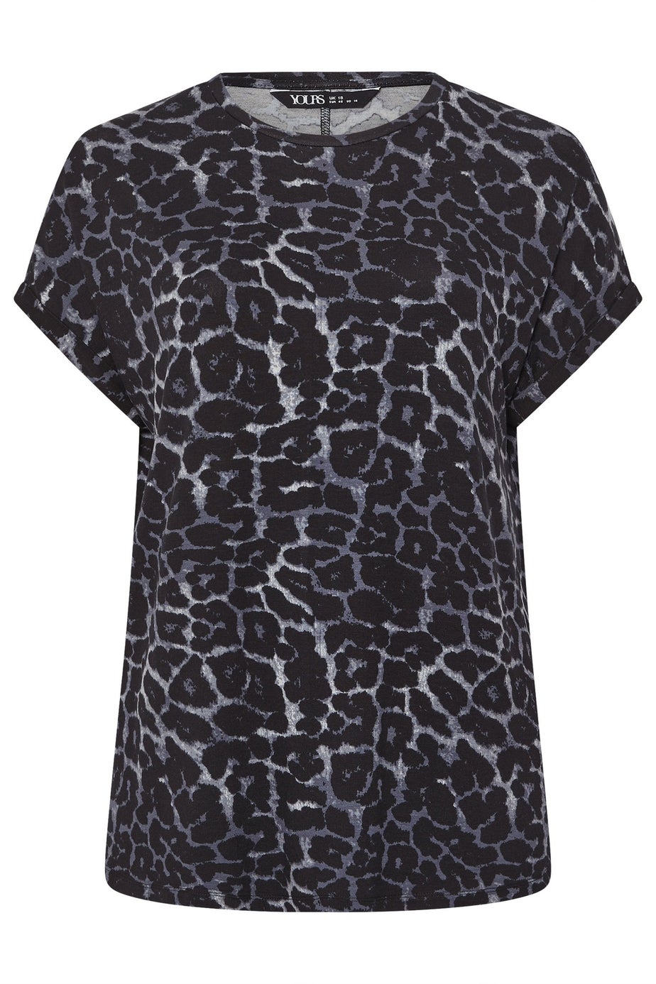 Yours Curve Grey Leopard Print Grown On Sleeve T-Shirt
