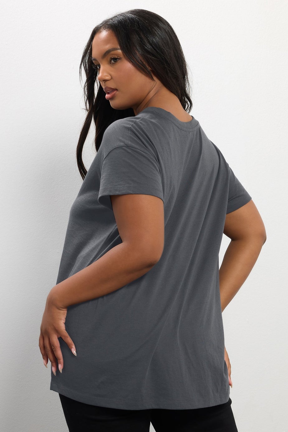 Yours Grey Floral 'Romance' Embellished Slogan T-Shirt