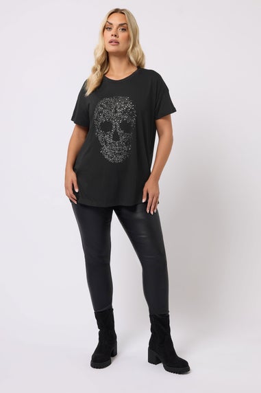 Yours Black Skull Embellished Graphic T-Shirt