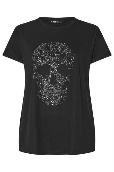Yours Black Skull Embellished Graphic T-Shirt