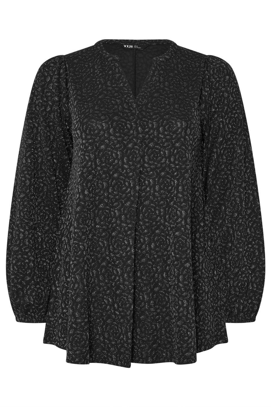 Yours Curve Black Metallic Pleated Top