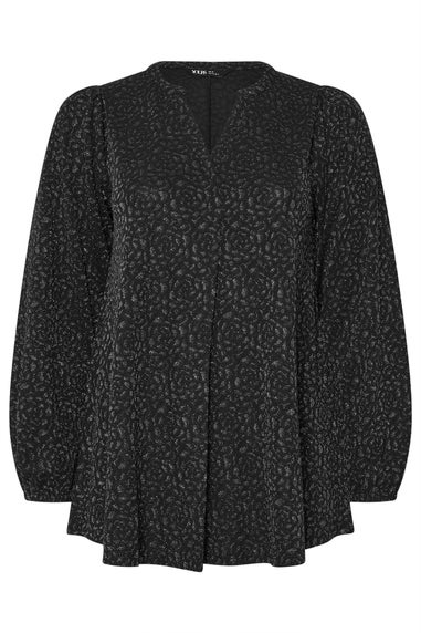 Yours Curve Black Metallic Pleated Top