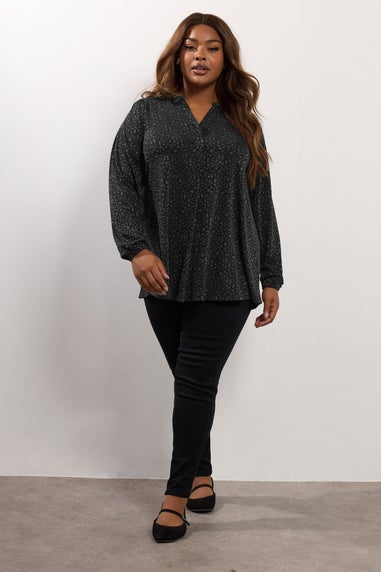 Yours Curve Black Metallic Pleated Top