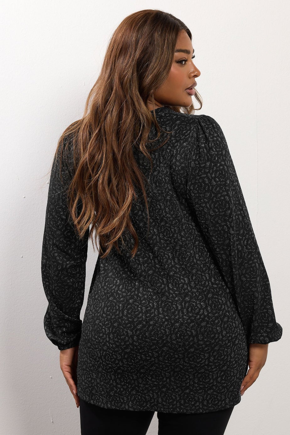 Yours Curve Black Metallic Pleated Top