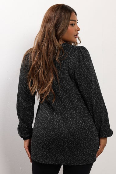 Yours Curve Black Metallic Pleated Top