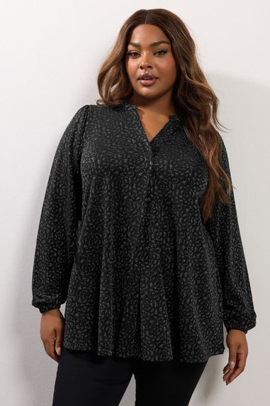 Yours Curve Black Metallic Pleated Top