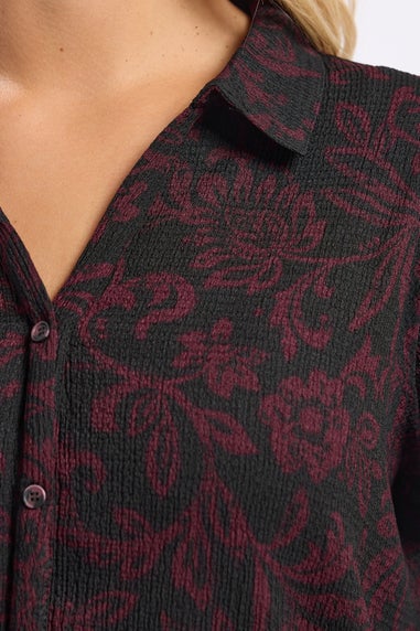 Yours Curve Black Floral Print Textured Shirt