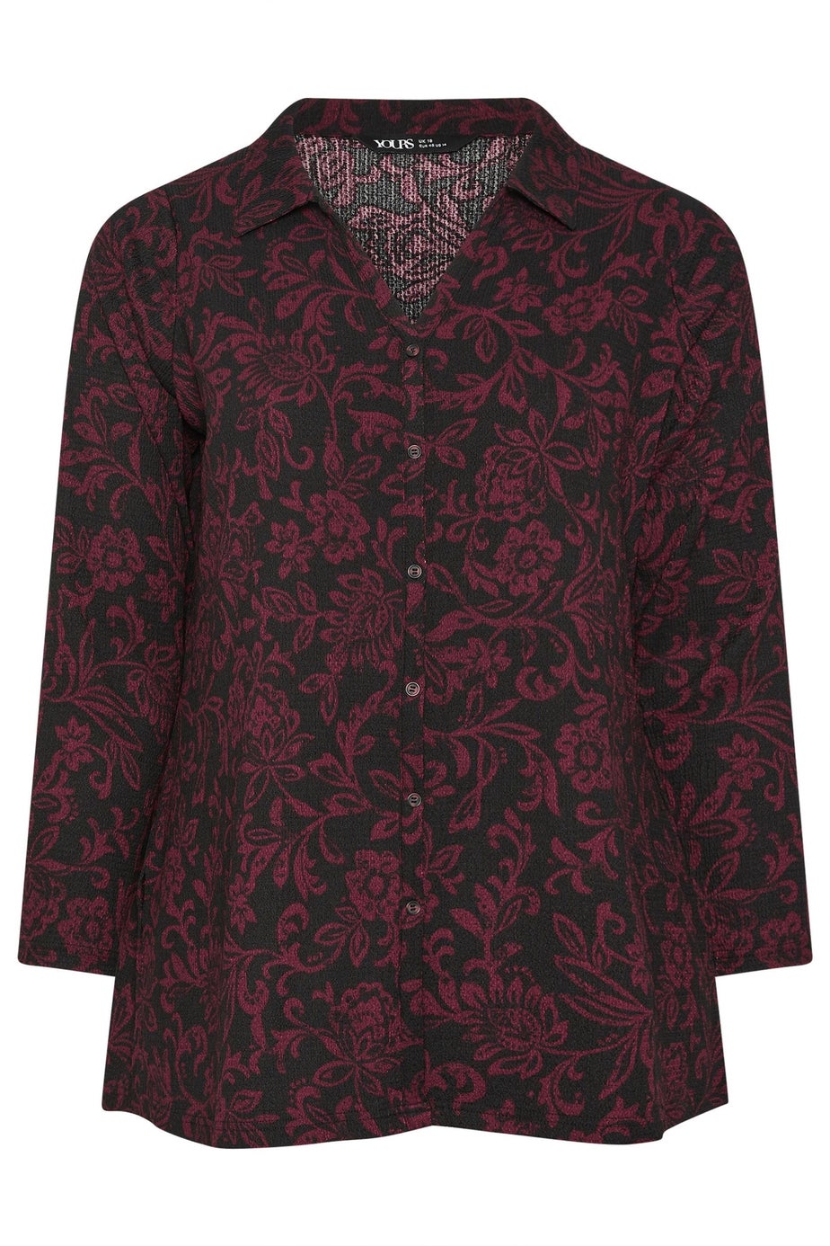 Yours Curve Black Floral Print Textured Shirt