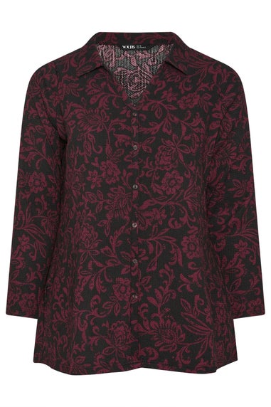 Yours Curve Black Floral Print Textured Shirt