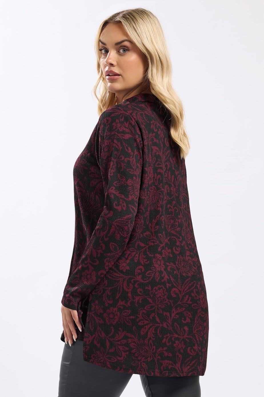 Yours Curve Black Floral Print Textured Shirt