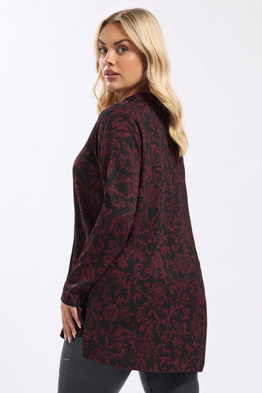 Yours Curve Black Floral Print Textured Shirt