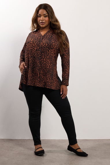 Yours Curve Brown Leopard Print Textured Shirt