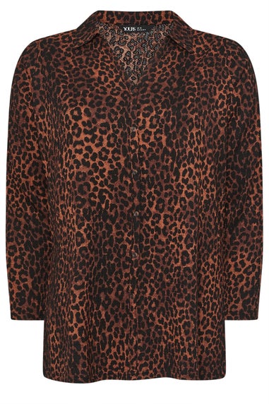Yours Curve Brown Leopard Print Textured Shirt